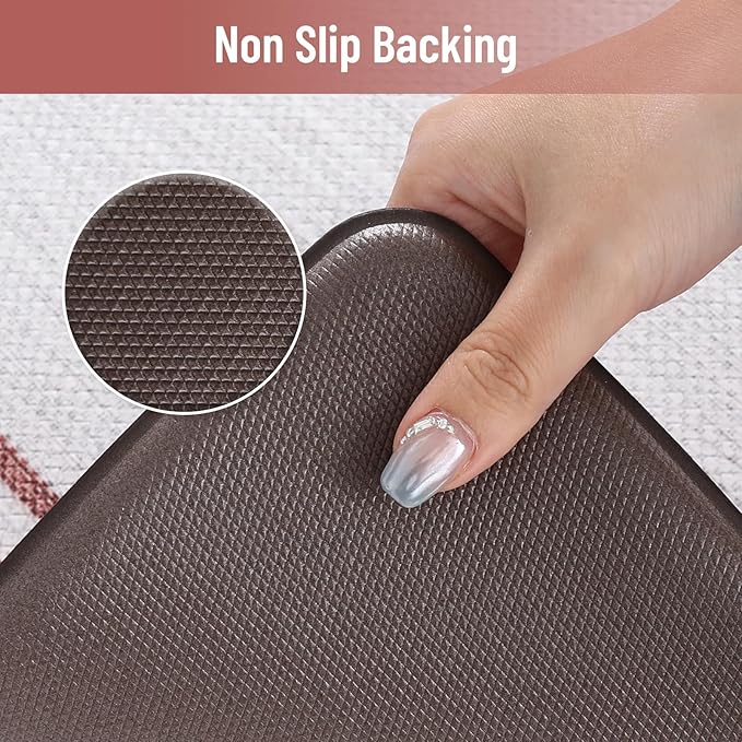 KIMODE Anti Fatigue Kitchen Mats for Floor 2 Piece, Christmas Farmhouse Kitchen Rugs, Padded Kitchen Floor Mats, Standing Desk Mats for Laundry Office Sink Red 17"x47"+17"x29"