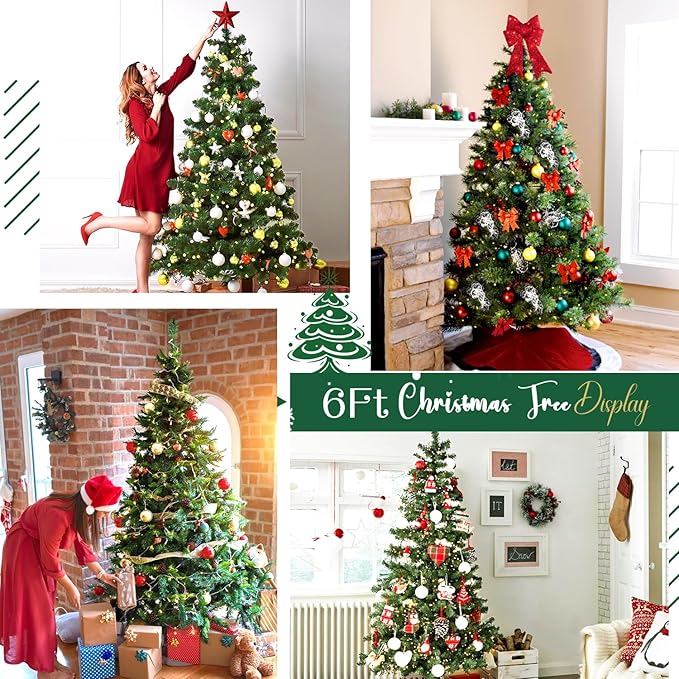 6ft Artificial Christmas Tree, Xmas Tree with 1,000 Branch Tips, Arbol de Navidad with Fold-Able Base Stand, Premium North Valley Spruce for Home, Office, Shop Decoration