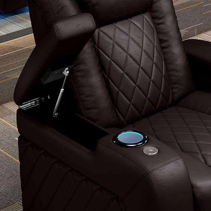 Valencia Tuscany Home Theater Seat - Nappa Leather Power Recliner with Cool Gel Memory Foam, USB-C/A Charging, RGB LED Lights, Adjustable Lumbar & Headrest (Single Recliner, Dark Chocolate)