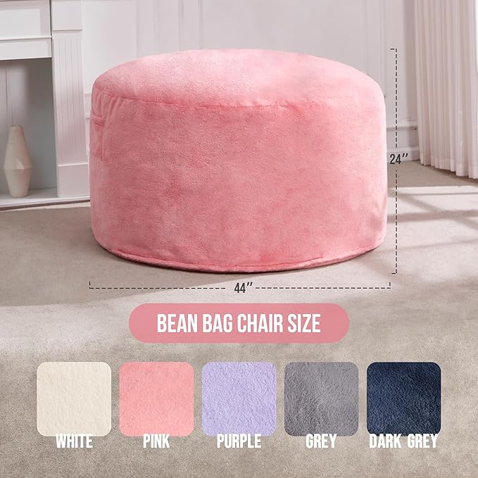 Hobestluk 4ft Bean Bag Chairs for Adults Large Beanbag Chair with Plush Faux Fur Cover Big Bean Bag Chair for Living Room Bedroom Dorm Office -Pink (44” x 44” x 24”)