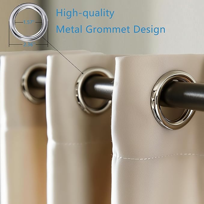 Beige Living Room Blackout Curtains for Bedroom Kitchen 2 Panels Set Thermal Insulated Curtains for Nursery 34x36 Inch Length Home Décor