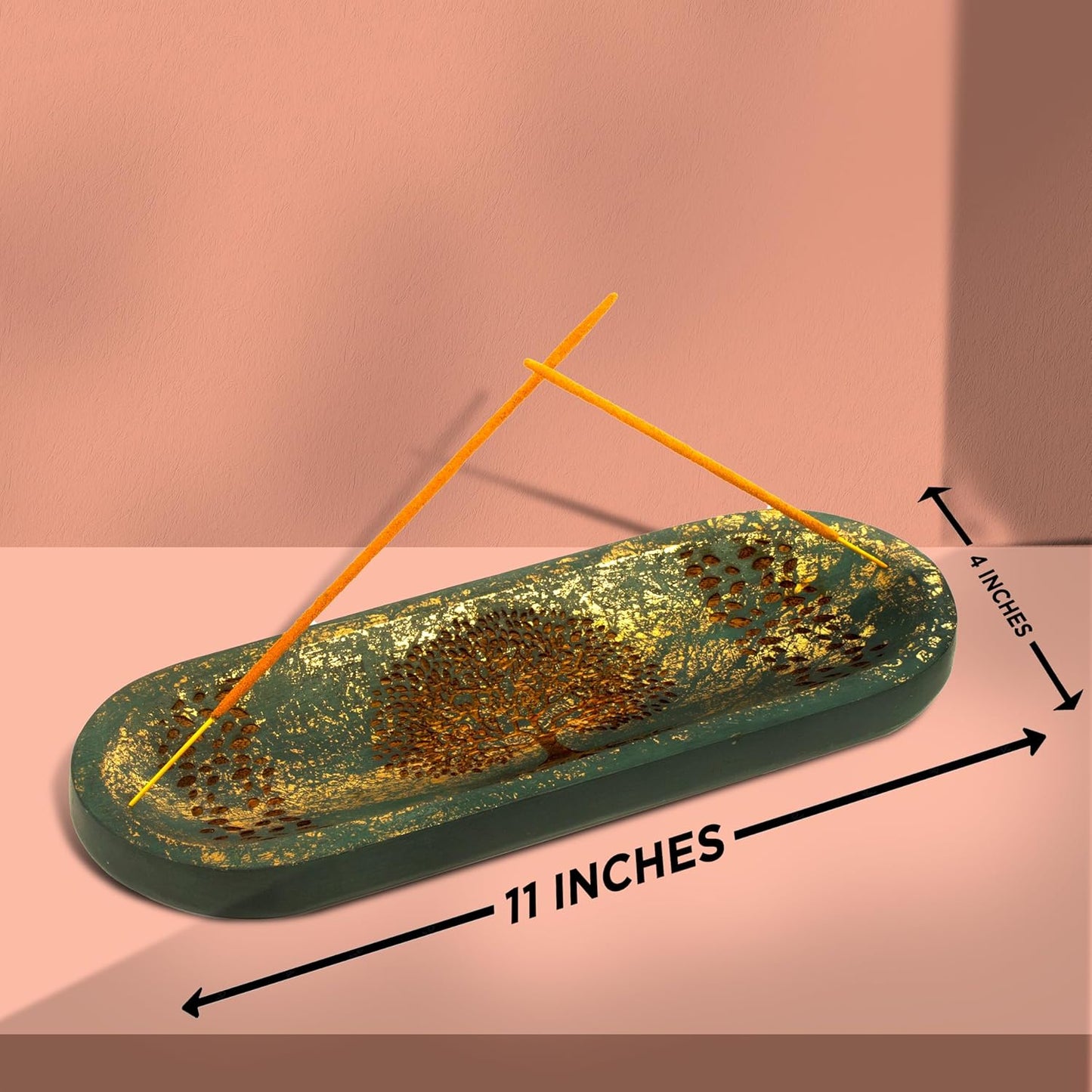 Incense Holder for Sticks Hand Carved - Tree of Life - Incense Burner/Ash Catcher- Handmade Wooden Insence Tray – Modern Gift Home/Room/Kitchen Décor 11x4x1.5 Inch