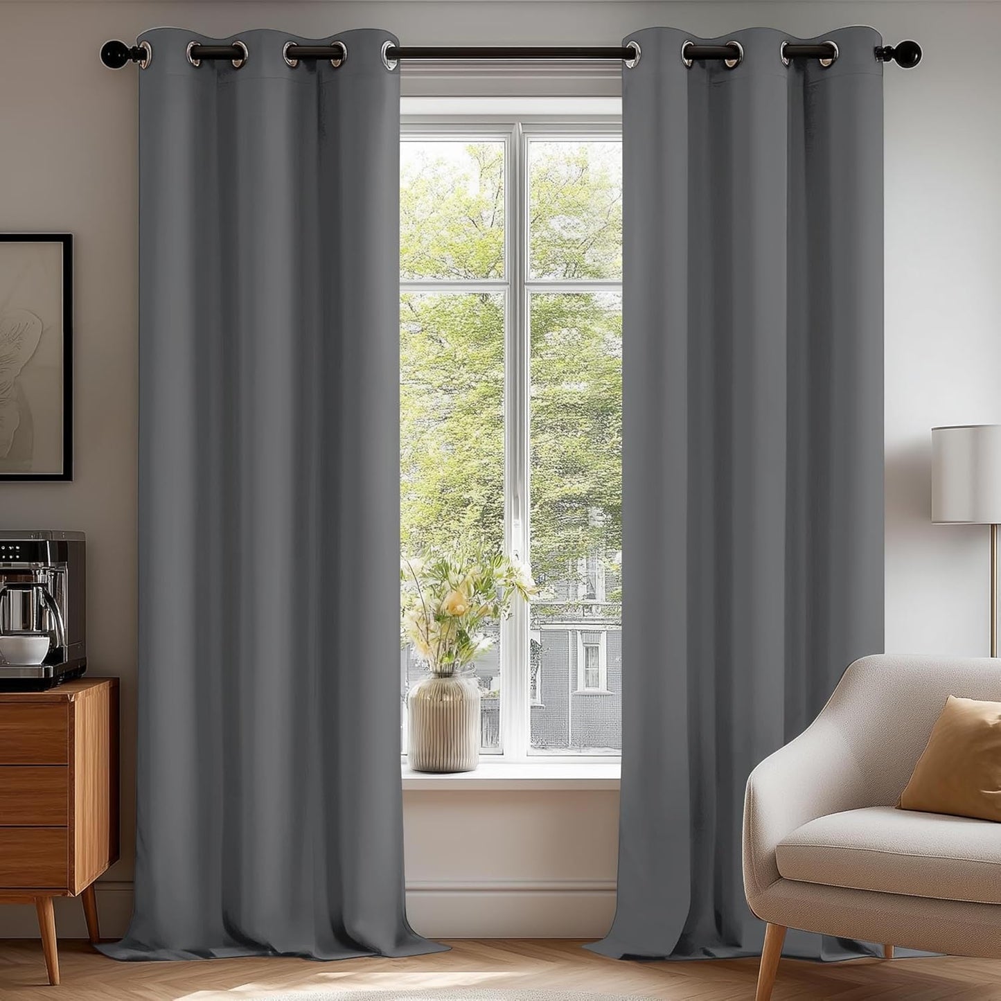 Deconovo Blackout Curtains for Bedroom – Set of 2 42W x 72L Inch Thermal Insulated & Noise Reducing Panels–Home Window Room Darkening Sustainable Grommet Drapes for Living Room and Nursery, Light Grey