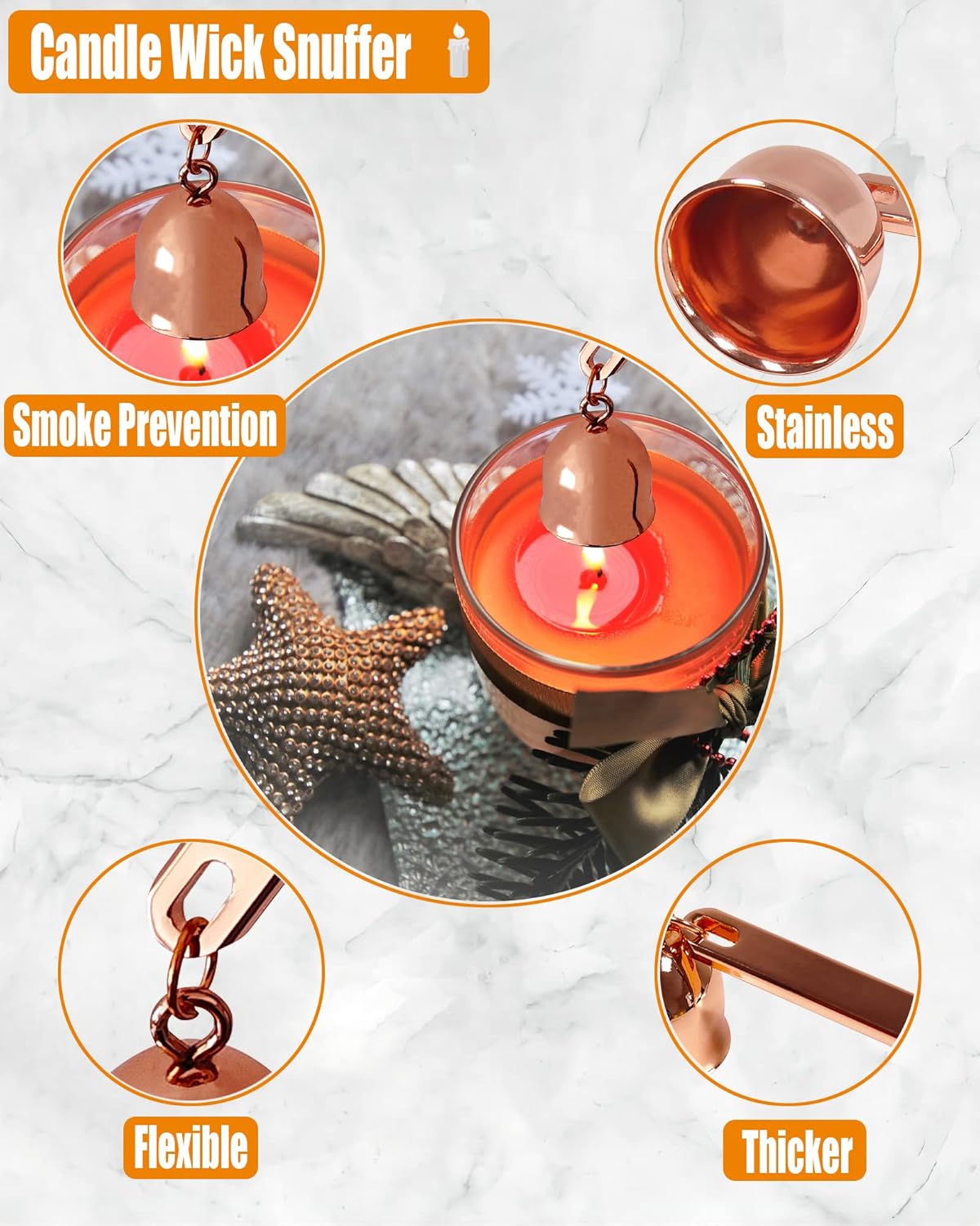 5 in1 Candle Accessory Set with Rechargeable Candle Lighter, Candle Wick Trimmer, Candle Wick Snuffer, Candle Wick Dipper, Storage Tray Plate, Candle Care Kit (Rose Gold)