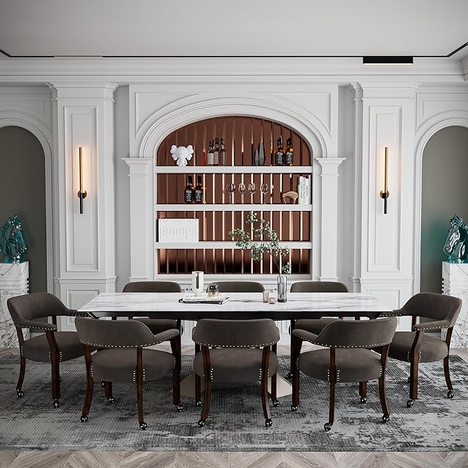 MODERION Dinning Chairs with Wheels and Arms Set of 8, Solid Wood Office Desk Chairs with Frosted Velvet Upholstered, Classic Swivel Accent Chairs, 31.5" H Boss Caption's Chair, Taupe XXY-HT22-WG