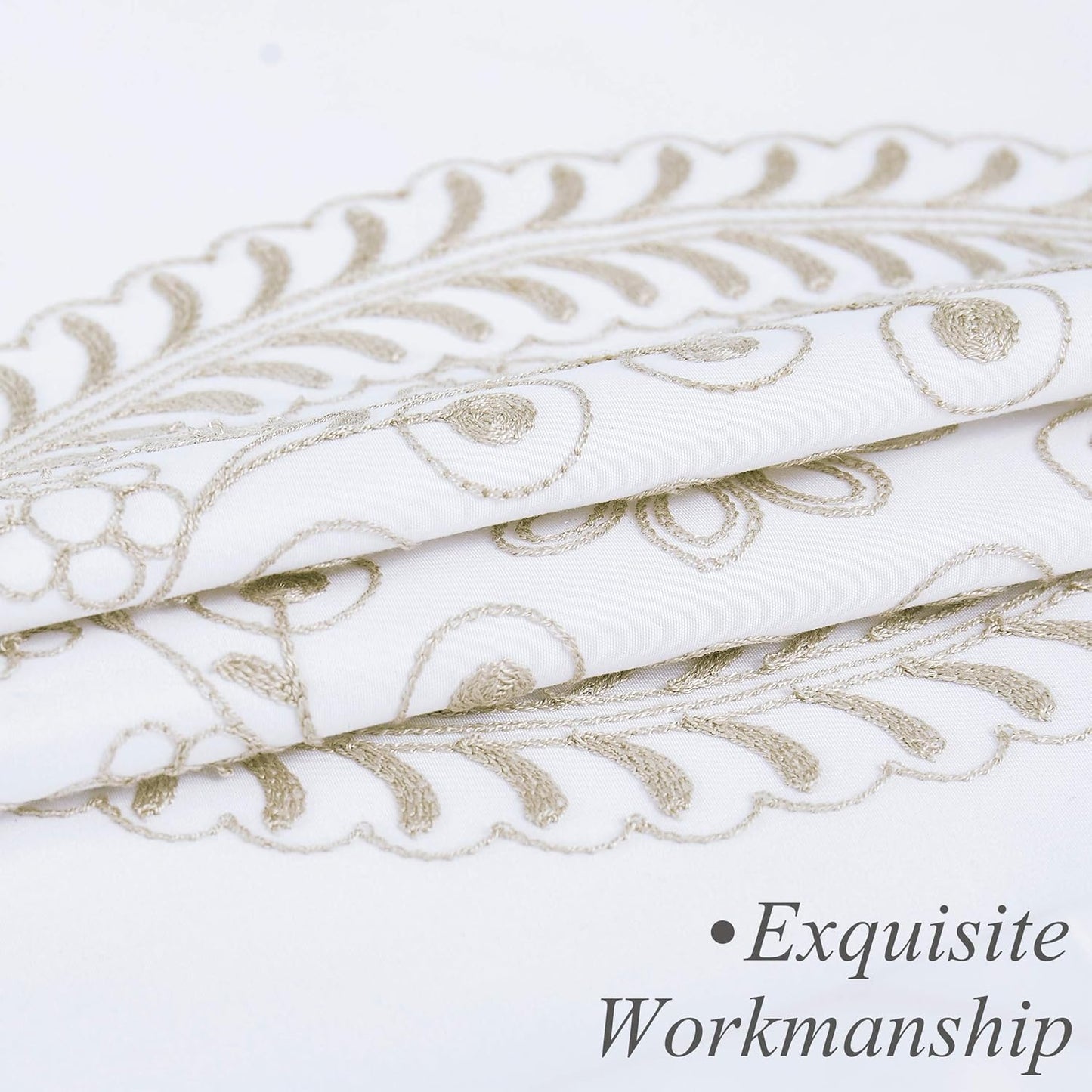 Jubilantex Tan and White Embroidered Shower Curtain for Bathroom, Farmhouse Boho Floral Fabric White and Beige/Ivory/Taupe/Cream Decorative Waterproof Rustic Bath Curtain for Spa Hotel, 70x72 Inches