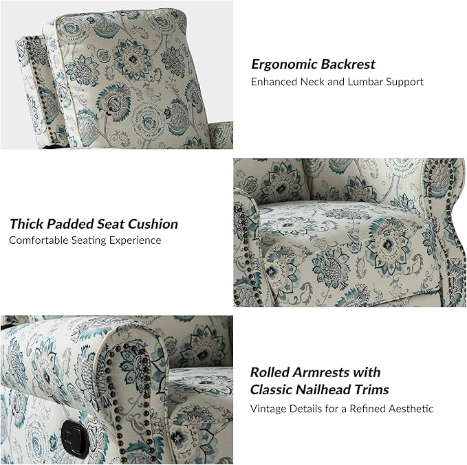 HULALA HOME Modern Rocker Recliner, Printed Fabric Swivel Glider with Adjustable Backrest & Footrest, Comfy Upholstered Manual Recliner Chair Home Theater Singe Sofa for Bedroom Living Room, MEDALLION