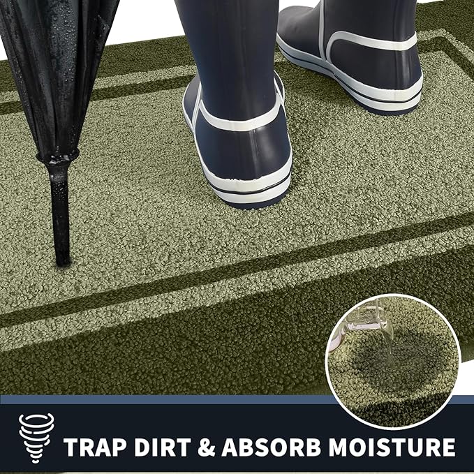 PURRUGS Dirt Trapping Door Mat 34" x 60", Non-Slip/Skid Machine Washable Entryway Rug, Shoes Scraper, Area Rug, Super Absorbent Welcome Mat for Muddy Wet Shoes and Paws, Budding Green & Sage Green