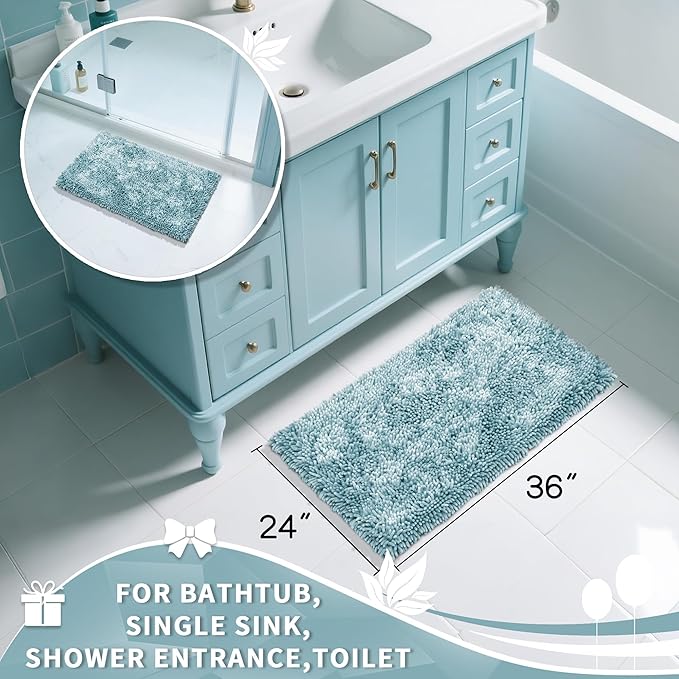 Yimobra Large Bathroom Rug Non Slip 36x24 Inch, Extra Thick Soft Absorbent Chenille Bath Mat, Machine Washable Bath Rugs for Bathroom Floor, Tub and Shower, Home Decor Accessories, Greyish Blue