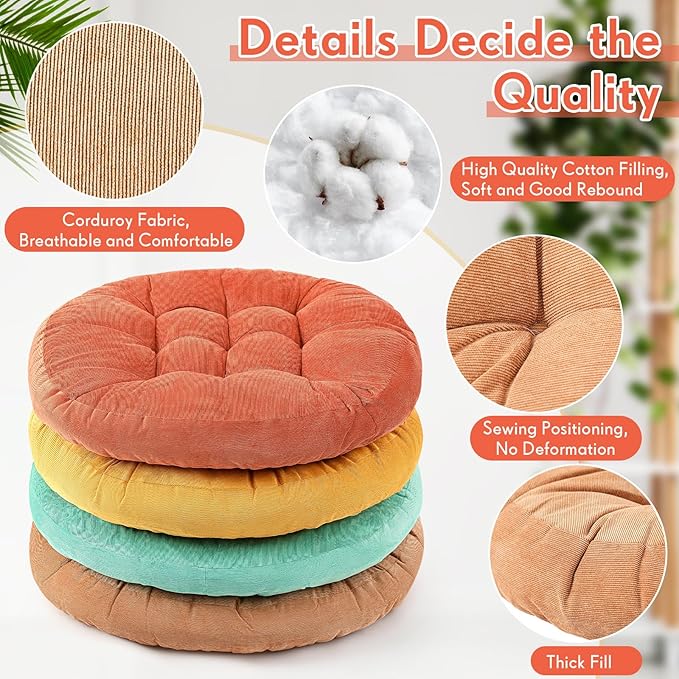 Jerify 4 Pcs Floor Pillow Cushions 22 x 22 Inch Round Square Large Meditation Floor Pillow for Classroom Adult Meditation Picnic Party Cushion for Seating Gift Christmas(Yellow Green,Round)