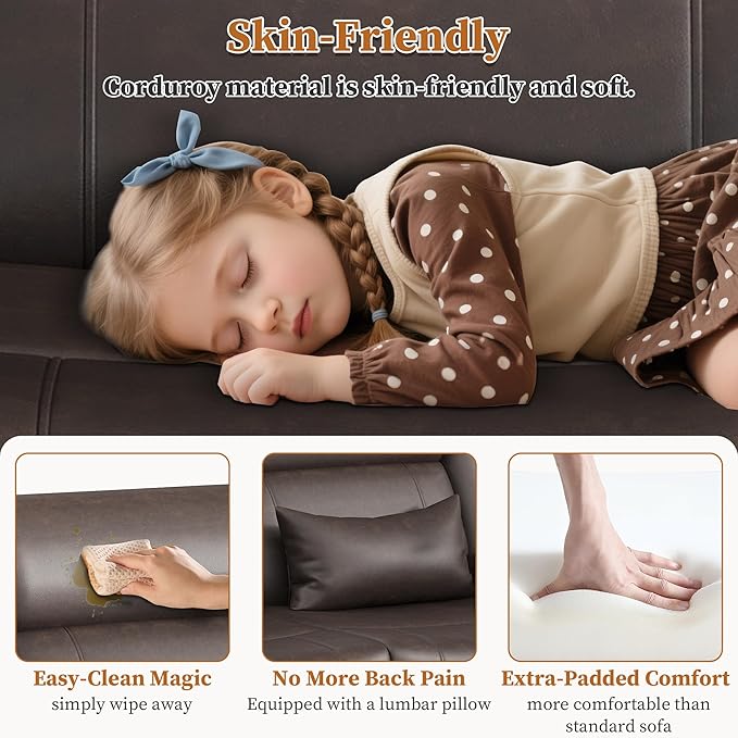 Home Theater Seating，RV Reclining Sofa Set with Adjustable Headrest， Recliner Sofa with Heat and USB&Type-C, Dawer & Cup Holders, 150° Recline for RV & Living Room(3-Seater Brown)