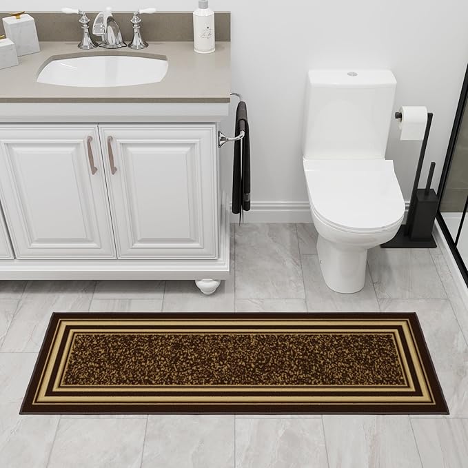 Ottomanson Hallway Runner Rug 20" x 59" Non Slip Border Area Rugs Easy to Clean Laundry Rug Runner Durable & Pet Friendly Floor Carpet Runners for Hallways Entryway Living Room Kitchen, Brown