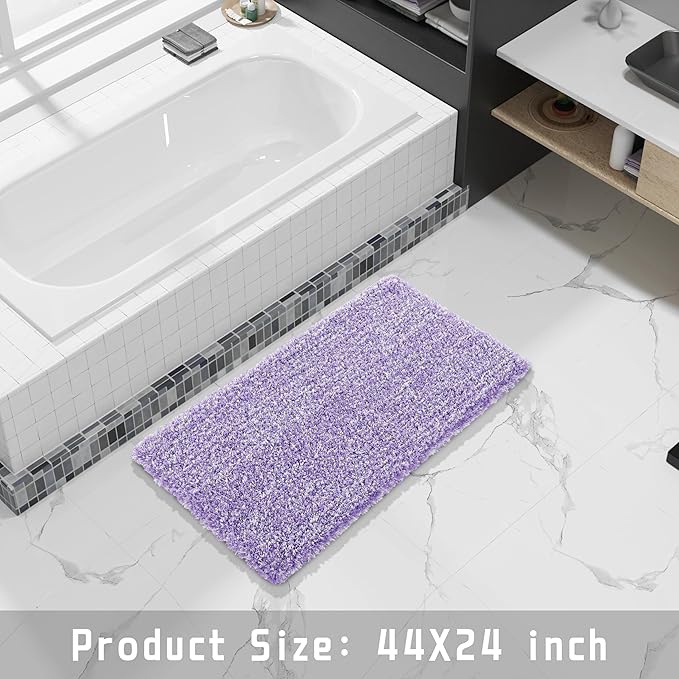 Yimobra Luxury Bathroom Rugs, Fluffy Bath Mats, Non Slip, Water Absorbent Microfiber, Machine Washable, Plush Runner Carpet Shower Rugs, Thick Matts for Bathroom Floor&Tub, 44"x 24", Purple and White