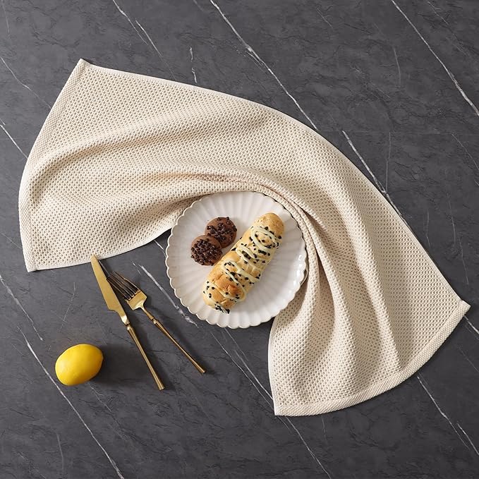 Homaxy 100% Cotton Kitchen Towels and Dishcloths Set, 12 x 12 Inches and 13 x 28 Inches, Set of 10 Bulk Kitchen Towels Set, Ultra Soft Absorbent Dish Cloths for Washing Dishes, Beige