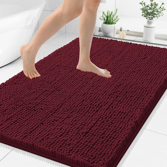 Smiry Luxury Chenille Bathroom Rugs 48x32, Extra Soft and Absorbent Shaggy Bath Mat, Machine Washable, Non-Slip Plush Carpet Runner for Tub, Shower, and Floor, Home Decor Accessories, Burgundy
