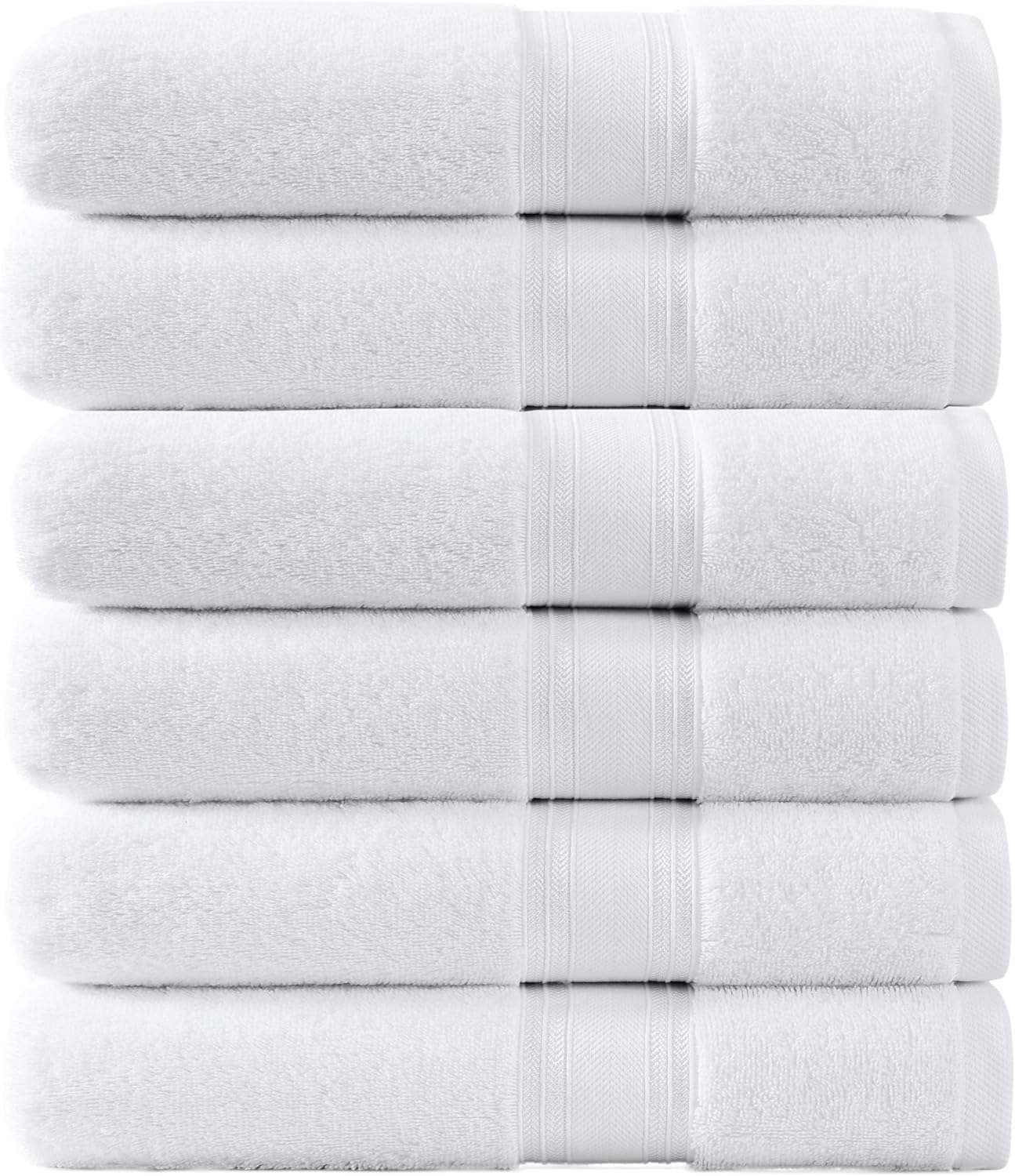 LANE LINEN 100% Cotton White Bath Towels - Quick Dry Absorbent Gym & Bath Towel Set, 6 (24" x 48"), Zero Twist