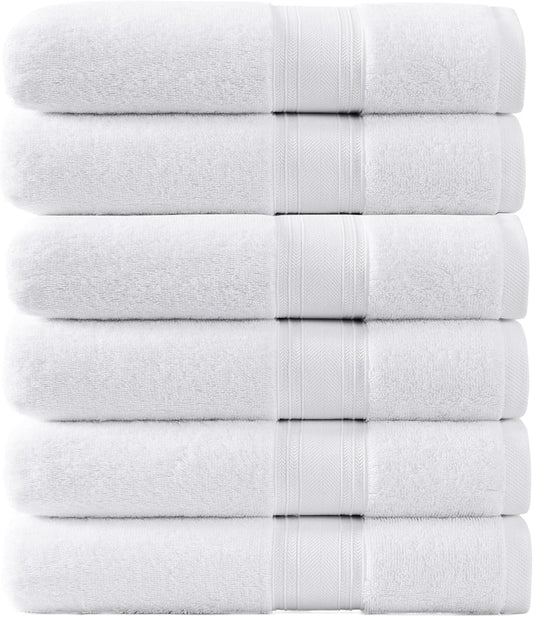 LANE LINEN 100% Cotton White Bath Towels - Quick Dry Absorbent Gym & Bath Towel Set, 6 (24" x 48"), Zero Twist