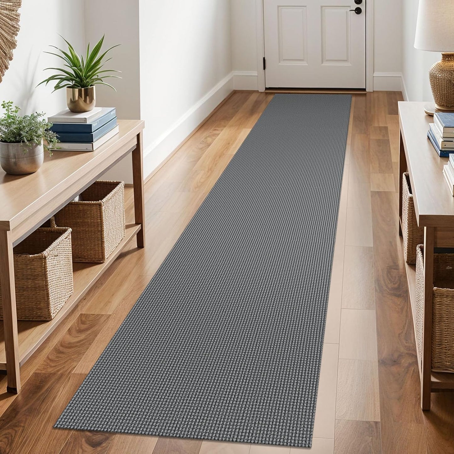 KOZYFLY Runners for Hallways 2x10 ft Washable Kitchen Runner Non Slip Rubber Backed Hallway Rugs Cotton Entryway Runner Rug Floor Carpet for Indoor Hall, Backdoor, Kitchen, Grey/Dark Grey