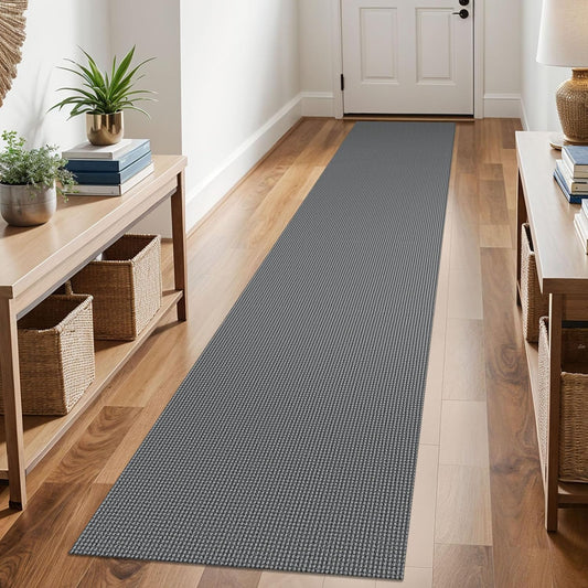 KOZYFLY Runners for Hallways 2x10 ft Washable Kitchen Runner Non Slip Rubber Backed Hallway Rugs Cotton Entryway Runner Rug Floor Carpet for Indoor Hall, Backdoor, Kitchen, Grey/Dark Grey