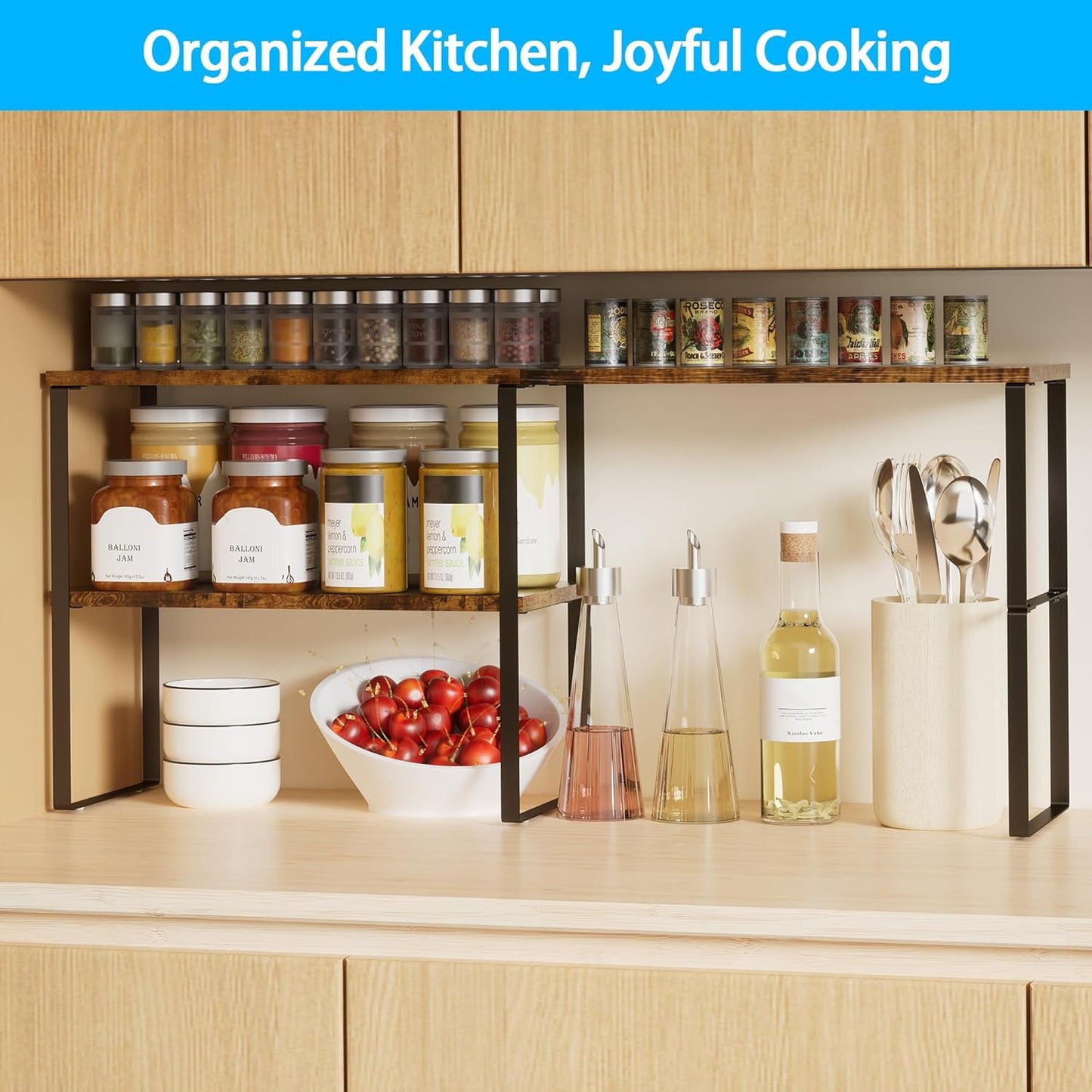 Golener Countertop Organizer Corner Shelf, 2 Tier Adjustable Stackable Corner Shelves for Kitchen, Bathroom, Spice Rack, Coffee Area, Over Sink, Dresser Table, Corner Counter Shelf Stand, Rustic Brown