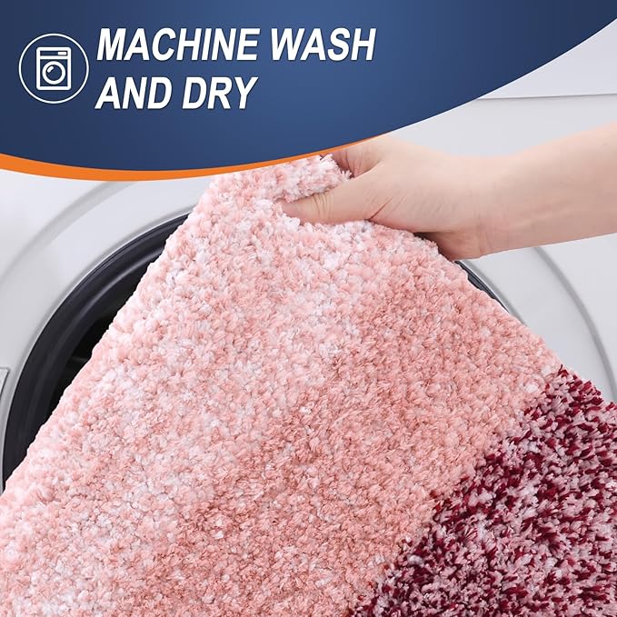 OLANLY Bathroom Rug Set 2 Piece, Soft Absorbent Microfiber Bath Mats and U-Shaped Contour Toilet Rug, Non-Slip, Machine Wash Dry, Plush Shaggy Bath Mats for Bathroom (24"x16"+24"x20", Red)