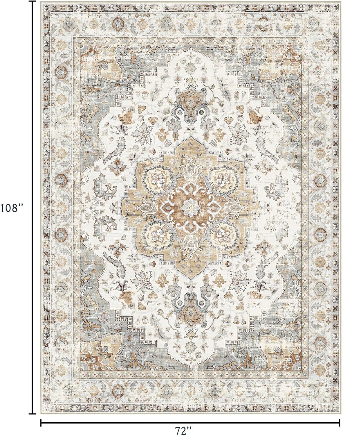 6x9 Area Rug for Living Room - Large Oriental Washable Rugs for Bedroom Non-Slip Tan Cream Stain Resistant Dining Room Rug Farmhouse Low-Pile Carpet Soft Vintage Rug for Office Guest Room