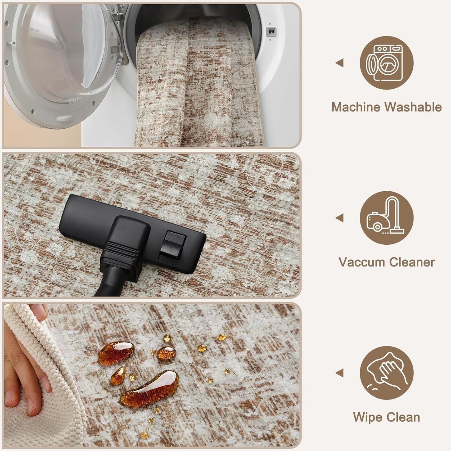 Vintage Runners for Hallways, 2'6"x10' Washable Runner Rug Non Slip, Ultra-Thin Soft Kitchen Runner Rug for Bedroom Bathroom, No Shedding Long Rugs for Entryway Indoor (2.6x10, Khaki/White)