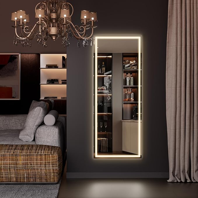 Hasipu LED Over The Door Hanging Mirror - 44" x 15.8", Full Length Body Mirror - Black
