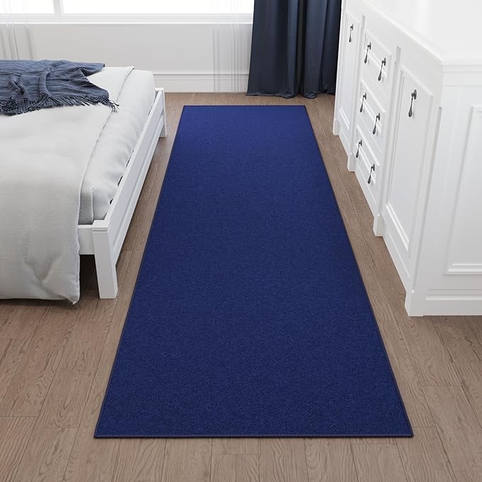 Ottomanson Hallway Runner Rug 2'7" x 9'10" Non Slip Solid Area Rugs Easy to Clean Laundry Rug Runner Durable & Pet Friendly Floor Carpet Runners for Hallways Entryway Living Room Kitchen, Navy