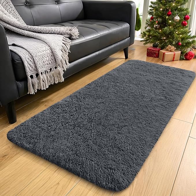 OLANLY 2x8 Machine Washable Runner Rugs for Hallway, Soft Fluffy Shaggy Bedside Rugs for Bedroom, Living Room, Indoor Floor Carpet for Kids Girls and Boys, Nursery Rooms, Home Decor Aesthetic, Grey