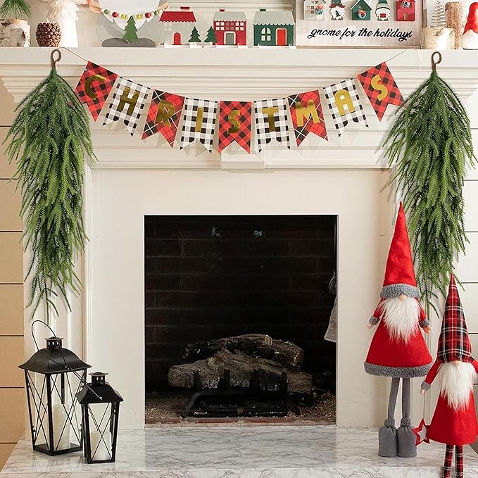 4 Pcs Extra Length Artificial Christmas Teardrop Swag, 30" Faux Pine Needles Teardrop Door Swag, Christmas Norfolk Greenery Teardrop Wreath for Xmas Door Table Mantle Fireplace Indoor Outdoor Decor