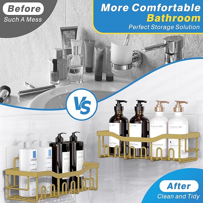 5-Pack Rustproof Stainless Steel Shower Caddy – No Drill Adhesive Bathroom Organizer with Large Capacity, Spacious Shower Shelves for Inside Shower, Kitchen & Home Decor Storage-XL Size