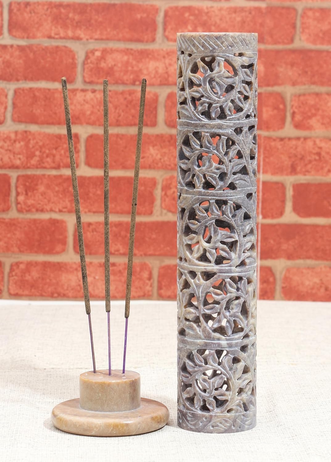 Crocon Soapstone Handmade Incense Tower Burner Leaf Crafting Incense Corner Burner | Tea Light Holder | Living Room Decor Kitchen Home Fragrance Decorative Best Gift Set Size 2.7X2.7X10 Inch