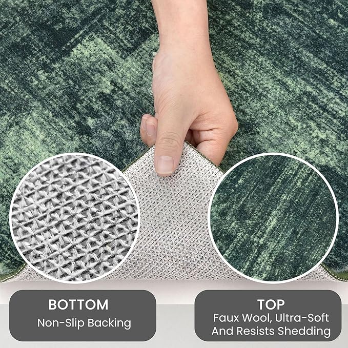 IOHOUZE Small Abstract Area Rug 2x3 Ft Entryway Rugs Washable Door Mat Indoor Entrance, Rubber Backed Throw Rugs, Printed Faux Wool Non Slip Floor Carpet for Foyer Front Door Sink, Dark Green