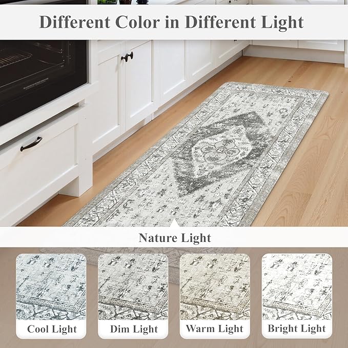 KIMODE Anti Fatigue Kitchen Mats, Boho Vintage Kitchen Rugs Sets of 2, Non Slip Waterproof Kitchen Floor Mats, Ergonomic Cushioned Standing Mats for Sink, Laundry, Desk Grey 20"x47"+20"x32"