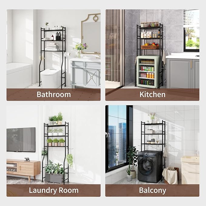 Over The Toilet Storage Rack,3-Tier Over Toilet Bathroom Organizers and Storage with Paper Holder and 4 Hook,Durable and Versatile,Space-Saving Design for Bathrooms/Kitchens/Living Room