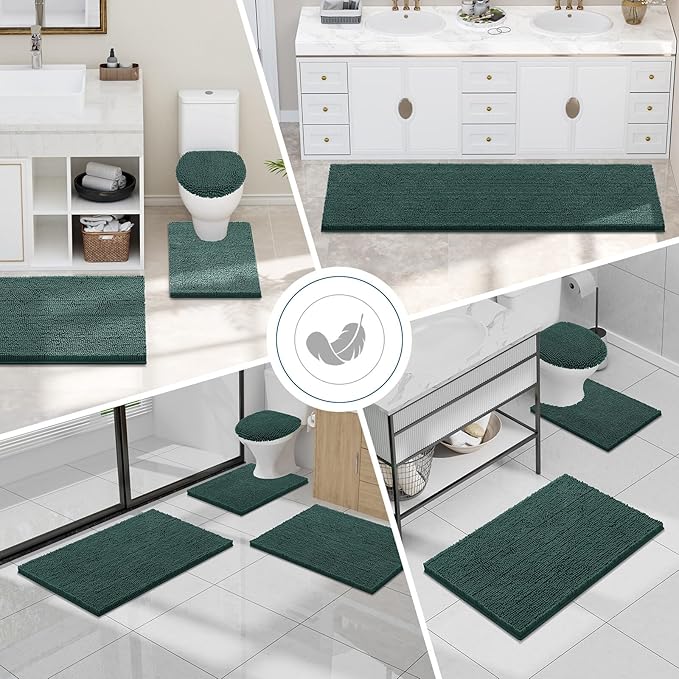 Smiry Luxury Chenille Bathroom Rugs 36x24, Extra Soft and Absorbent Shaggy Bath Mat, Machine Washable, Non-Slip Plush Carpet Runner for Tub, Shower, and Floor, Home Decor Accessories, Green