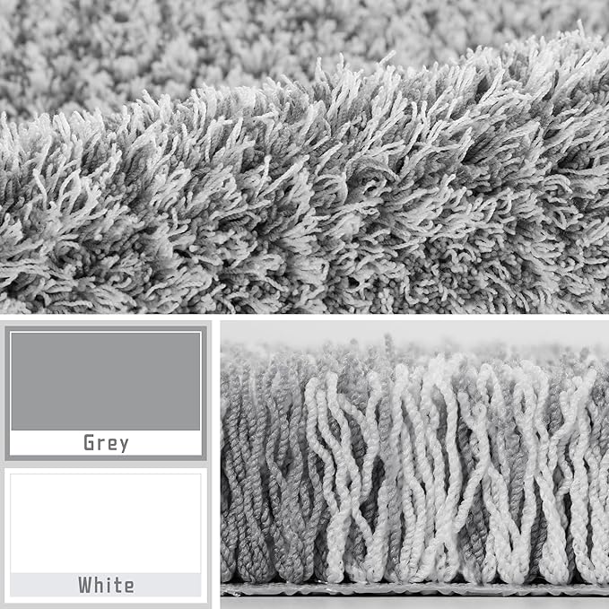 Yimobra Luxury Bathroom Rugs, Fluffy Bath Mats, Non Slip, Water Absorbent Microfiber, Machine Washable, Plush Carpet Shower Rugs, Thick Matts for Bathroom Floor&Tub, 44"x 24", Light Gray and White