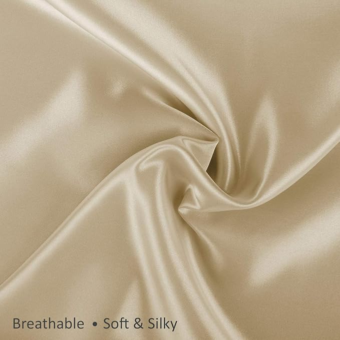 Satin Pillowcase with Zipper, for Hair and Skin Care, Feels Soft and Cool Like a Silk Pillowcase, Satin Pillow Cases 2 Pack, Slik Pillow Cover, Champagne, Queen, Set of 2