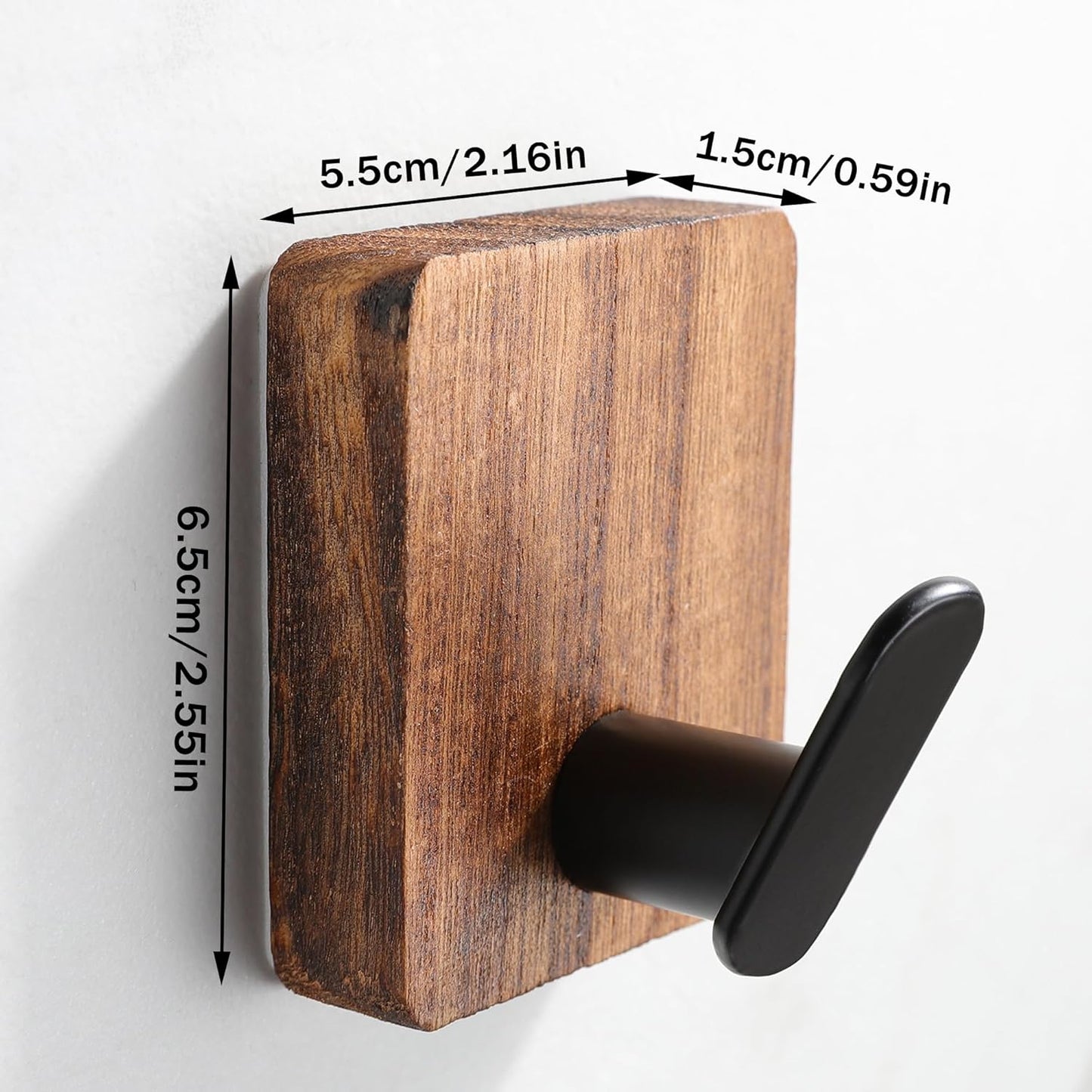 DELITON Towel Hooks for Bathrooms Adhesive, Wood Wall Hooks for Hanging Towels, Robes, Key, No Damage, 4 Pack Utility Hooks for Bathroom and Bedroom