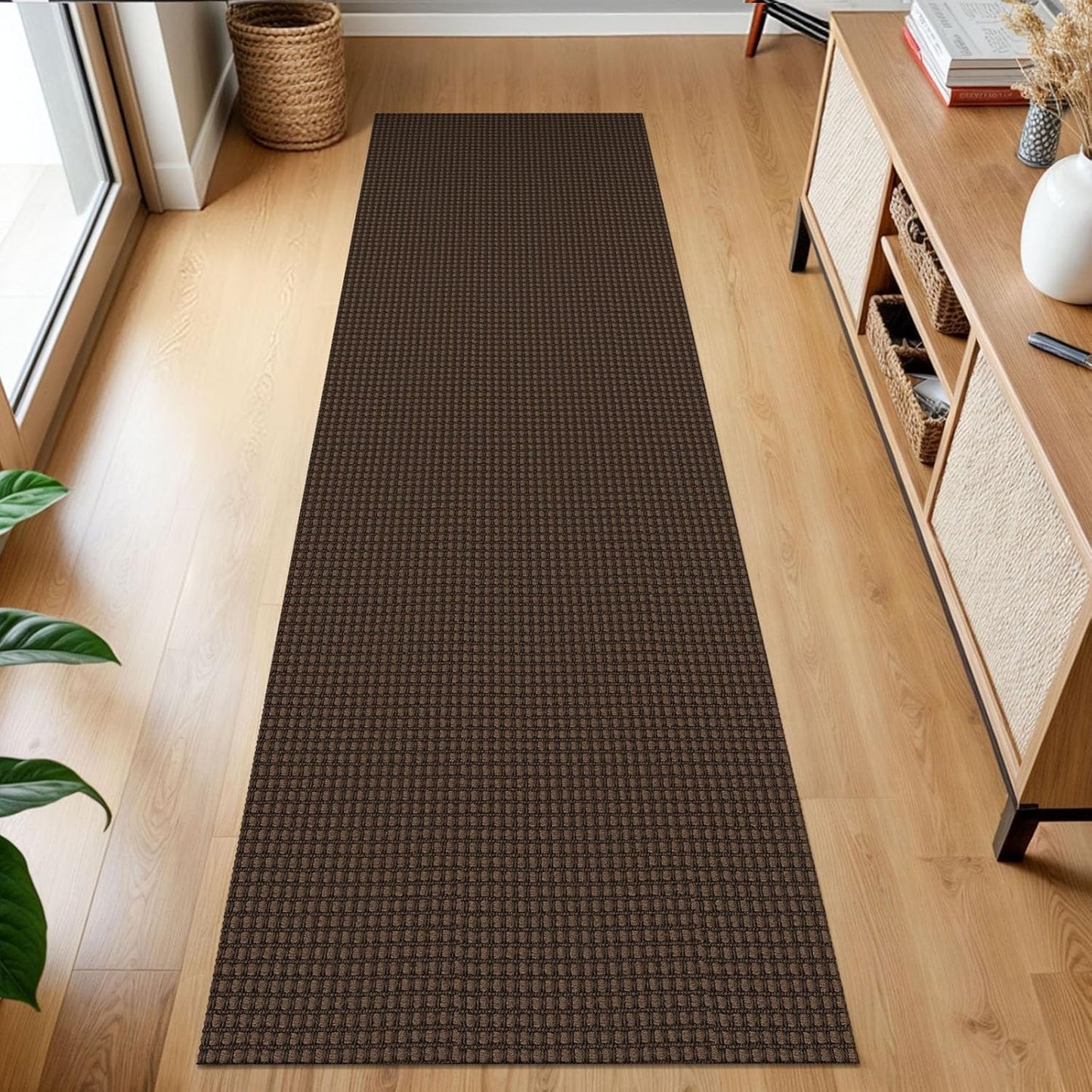 KOZYFLY Runners for Hallways 2x7 ft Washable Kitchen Runner Non Slip Rubber Backed Hall Runners Cotton Entryway Runner Rugs Floor Carpet for Indoor Backdoor Bedroom Kitchen, Reddish Brown/Coffee