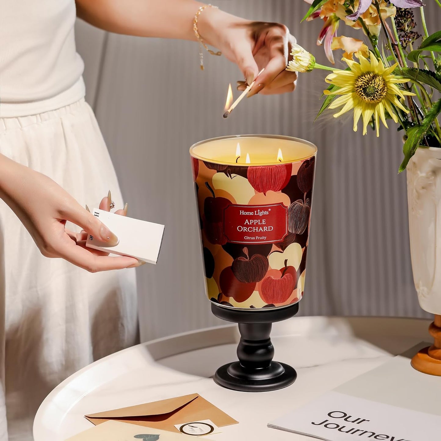 HomeLights Large jar Candle | 3-Wick Long-Lasting Scented Candles, 34oz Natural Soy Wax Candle for Home Scented, Eclectic Mixed Styles Gifts for Women & Men, Apple Orchard