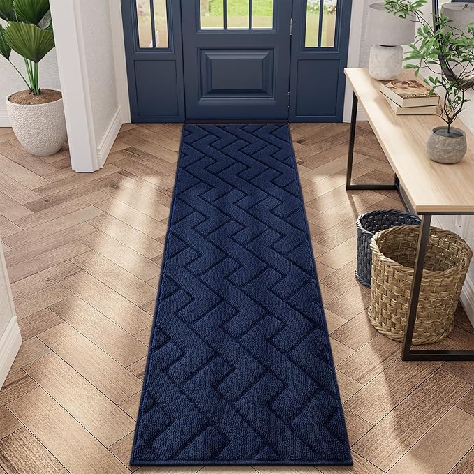 hicorfe Indoor Doormat,Front Back Door Mat Rubber Backing Non Slip Door Mats 20"x59" Absorbent Resist Dirt Entrance Doormat Inside Floor Mats Entryway Washable Low-Profile for Patio,Garden(Navy Blue)