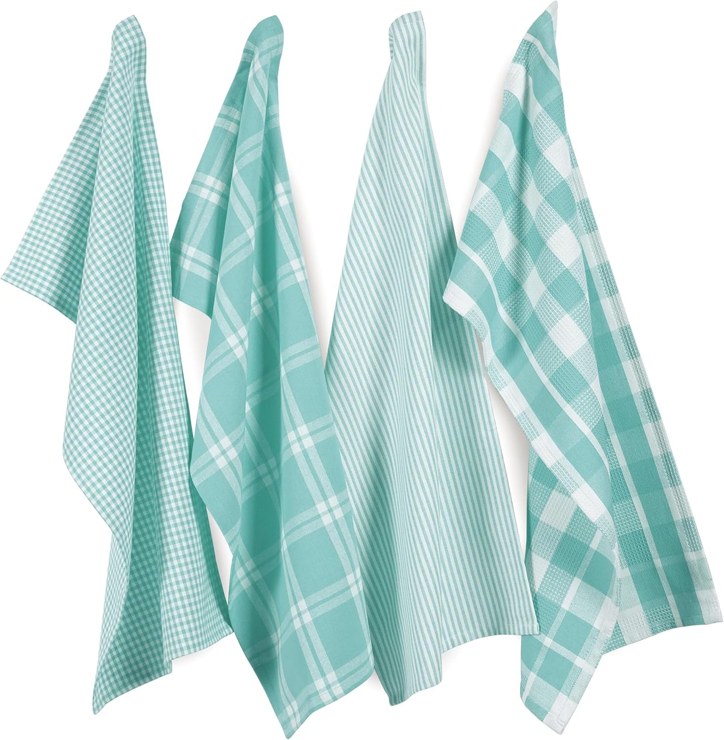 LANE LINEN 100% Cotton Kitchen Dish Cloths, Ultra Soft Absorbent Quick Drying Dish Towels, Multiweave Wash Cloths Dish Towel Sets, 13x28 Inches, 4 Pack - Aqua