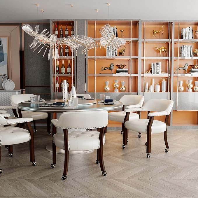 MODERION Modern White Solid Wood Boss Caption's Office Desk Chairs with Wheels and Arms, 31.5H for Living Room