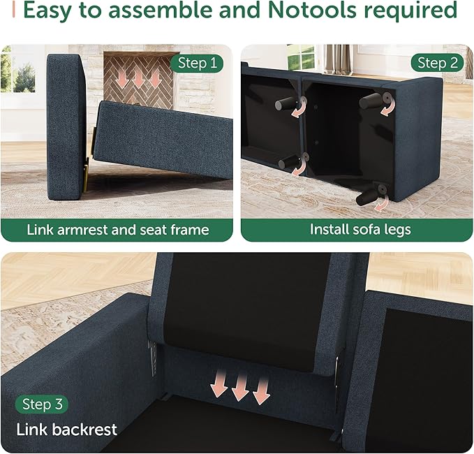 HONBAY Convertible Sectional Sofa, L Shaped Couch with Reversible Chaise for Small Space, Blue