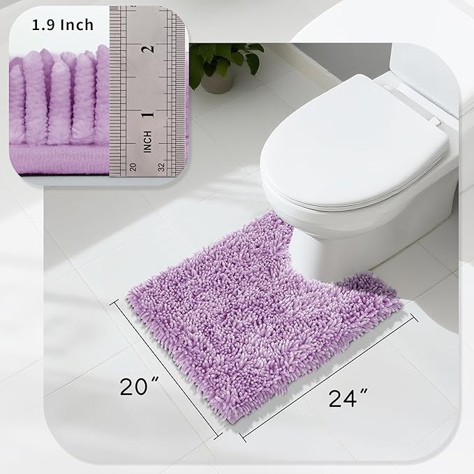 Yimobra Toilet Rugs U Shaped Washable, Extra Thick Soft Absorbent Chenille Contour Bathroom Rugs for Toilet 24x20 Inch, Quick Dry Non Slip Toilet Mat for Bath Floor, Lilac