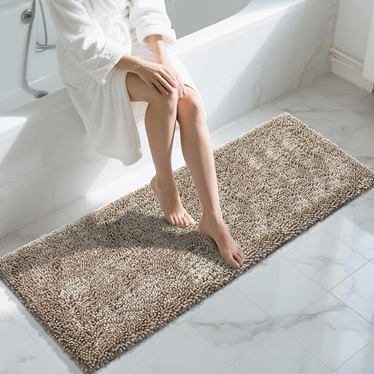 Yimobra Long Bathroom Rugs Runner 60x24 Inch, Extra Thick Soft Absorbent Chenille Bath Mat, Non Slip Machine Washable, Quick Dry Bath Rugs for Bathroom Floor, Tub and Shower, Camel