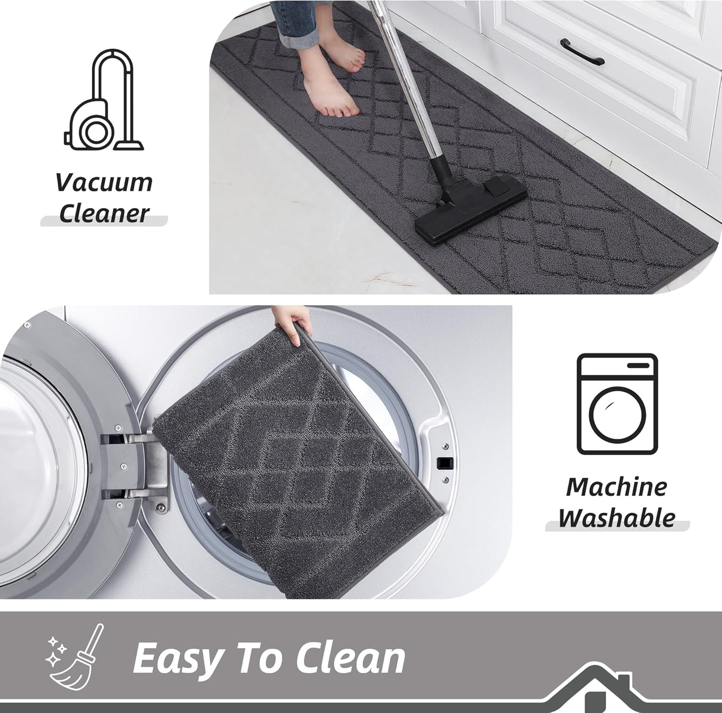 BEQHAUSE Kitchen Rugs Non Slip Washable Kitchen Mats for Floor Soft Kitchen Runner Absorbent Rugs for Kitchen,Sink & Laundry, 20”x59”, Dark Grey