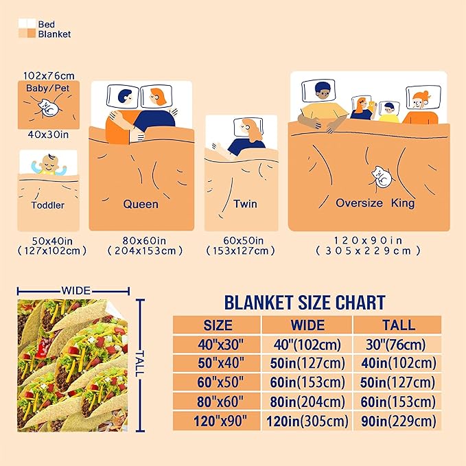 Taco Blanket Food Throws Funny Gift for Kids Girl Boys Lightweight Fleece Throw Novelty Realistic Super Soft Comfy Gifts for Teens Women Men Flannel Bedding Sheet Blankets for Couch Sofa,80"x60"